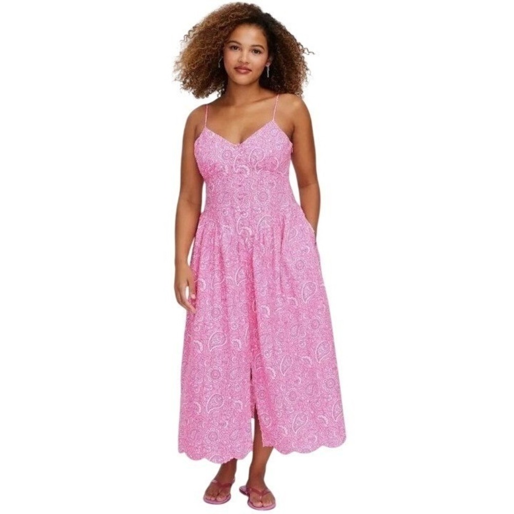 Roller Rabbit XS Pink Paisley Floral Drop‎ Waist Midi A-Line Dress NWT